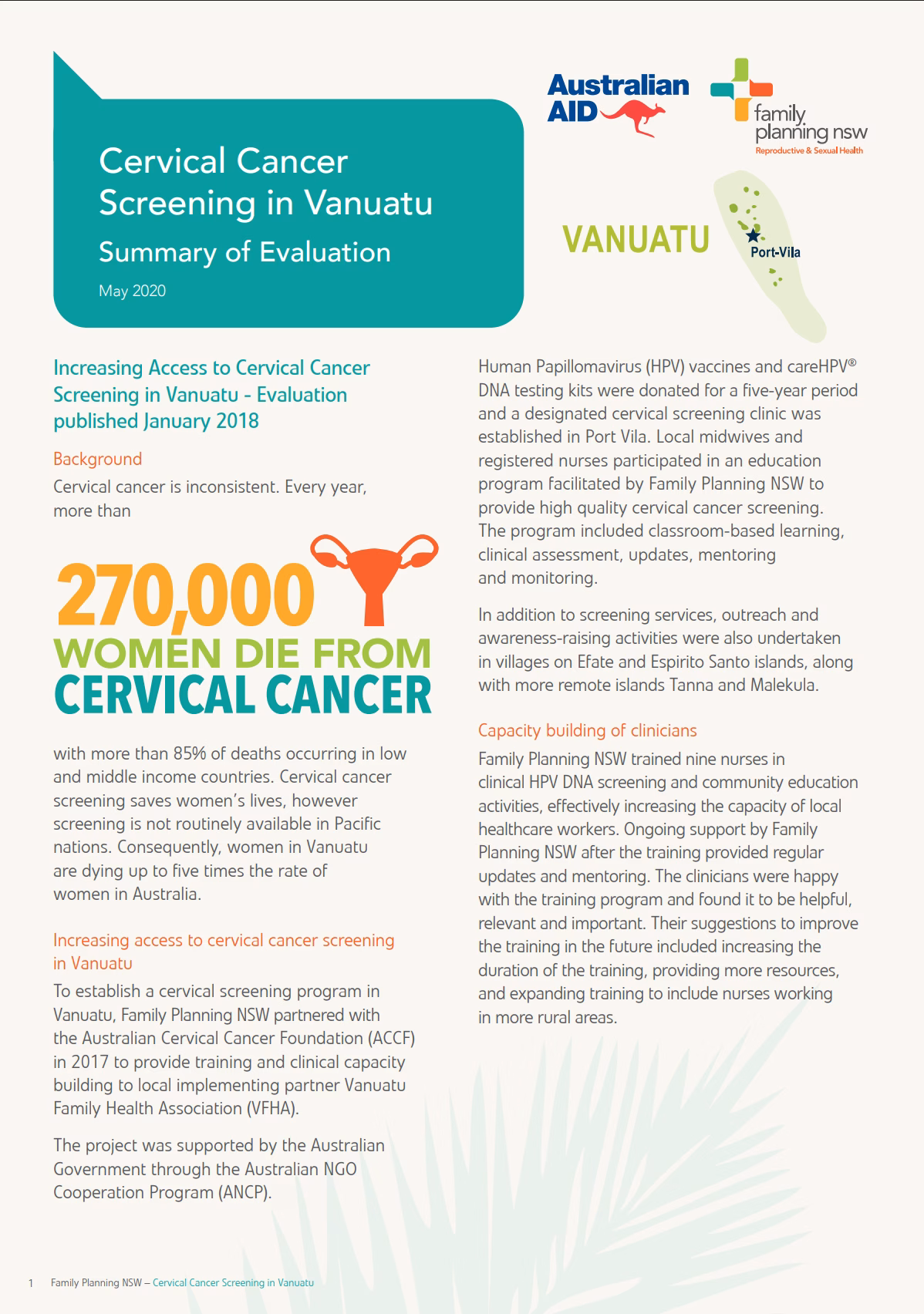 Cervical Cancer Screening in Vanuatu: Evaluation summary