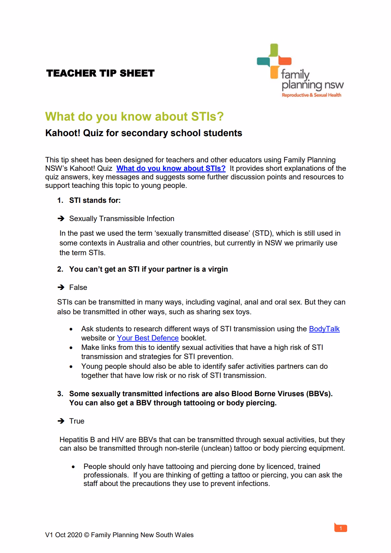 STI  Kahoot! Teacher tip sheet