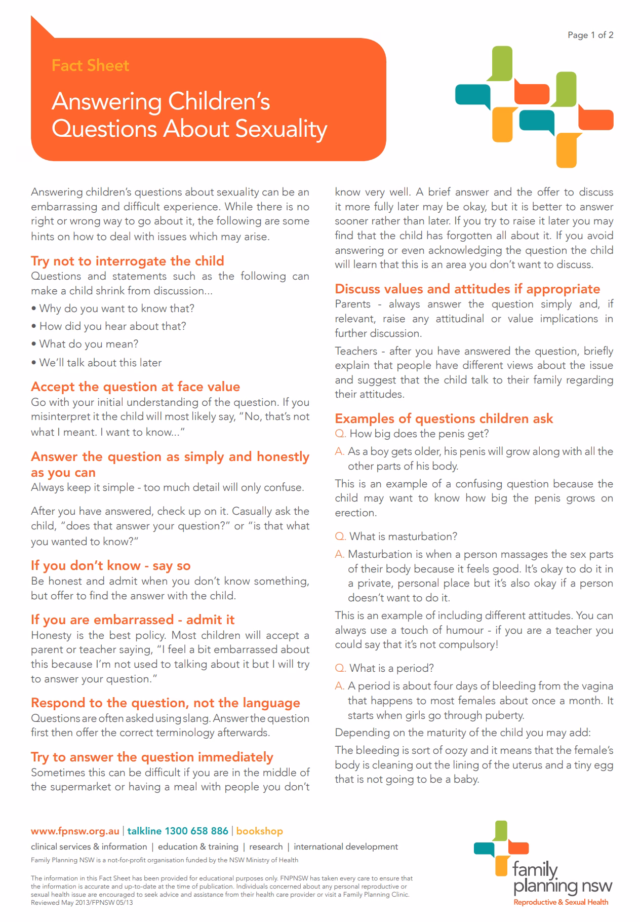 Answering children’s questions about sexuality